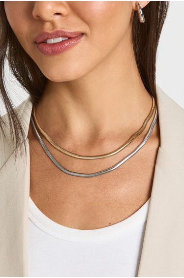 Two Tone Mixed Metal Necklaces 2 Pack - silver