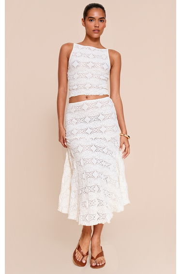 Cream Textured Lace Skirt