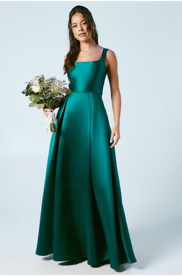 Scoop Neck Full Skirted Twill Dress