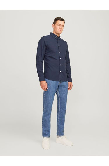 Button-Down Plain Long Sleeve Shirt