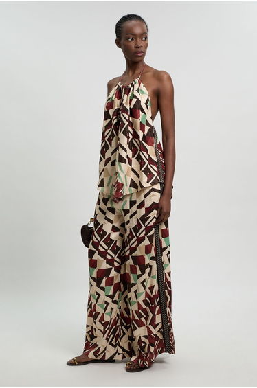 Satin Viscose Geo Print Halterneck Top