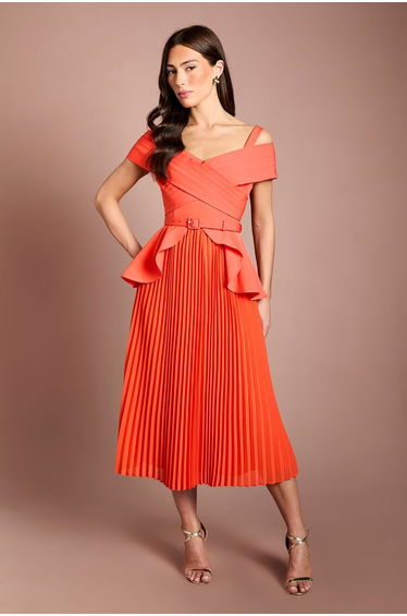 Bardot Pleated Crepe Midi Dress
