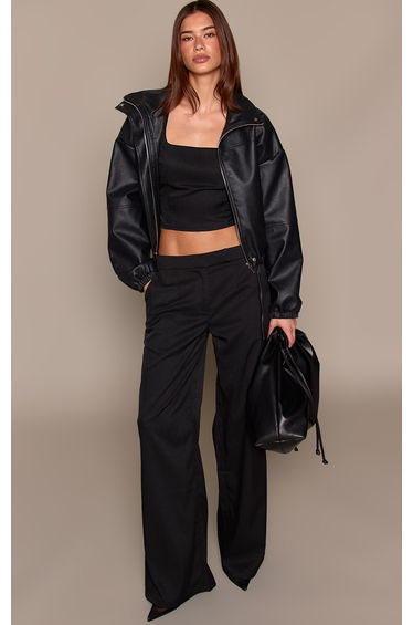 Black Woven Square Neck Fitted Top