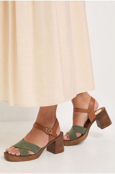 Bethany Faux Suede Cross Over Stacked Heeled Sandals