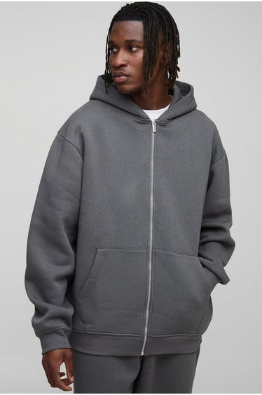 Tall Basic Oversized Zip Through Hoodie - charcoal