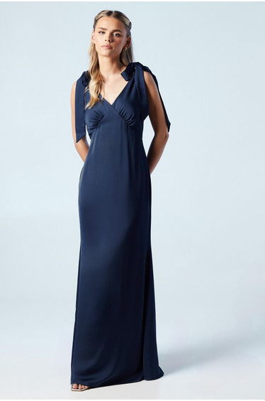 Petite Satin Back Crepe Tie Shoulder Dress
