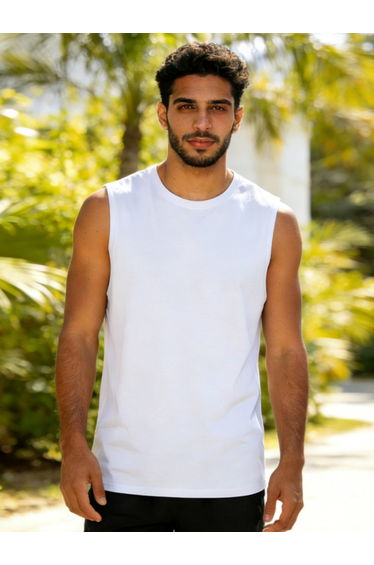 Men White Solid Round Neck Tank and Shorts Co-Ords