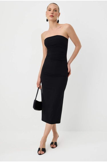 Black Plain Maxi Woven Dress