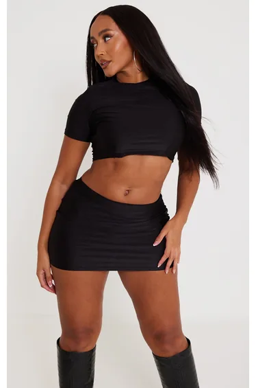 Shape Black Disco Sculpt Short Sleeve Crop Top