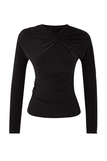Black Plain Boat Neck Long Knitted Sandy Party Blouse