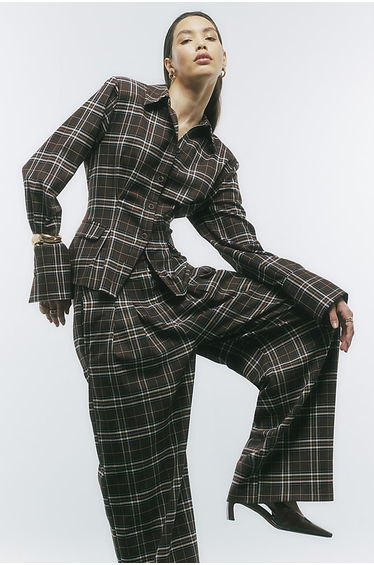 Brown Check Fitted Tailored Shirt