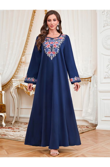 Women Embroidered Faux Pearl Jalabiya