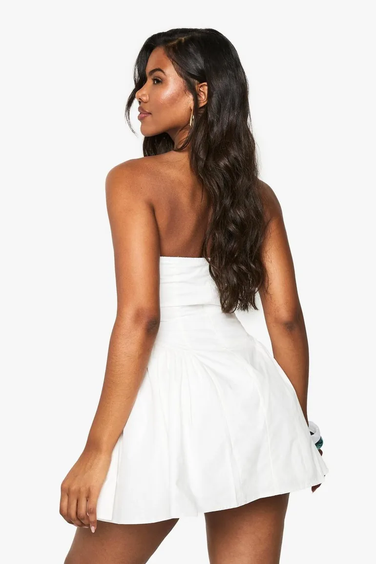 white bandeau skater dress Women's Tall White Woven Bandeau Ruched Skater Midaxi Dress