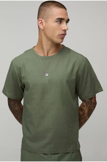 Regular Fit Linen Blend T-Shirt - olive