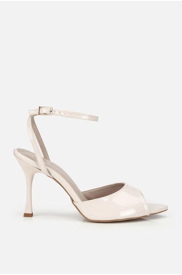 Women's Beige Pointed Toe Patent Leather High Heels Sandals