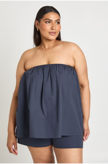 Plus Poplin Bandeau Smock Top & Flippy Short - navy