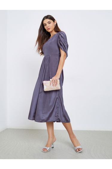Purple Draped Back Midi Dress