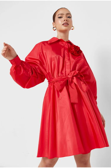 Belted Taffeta Dress