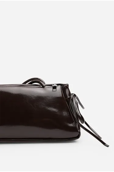 Bay Glossy Dark Brown Patent Handheld Shoulder Bag