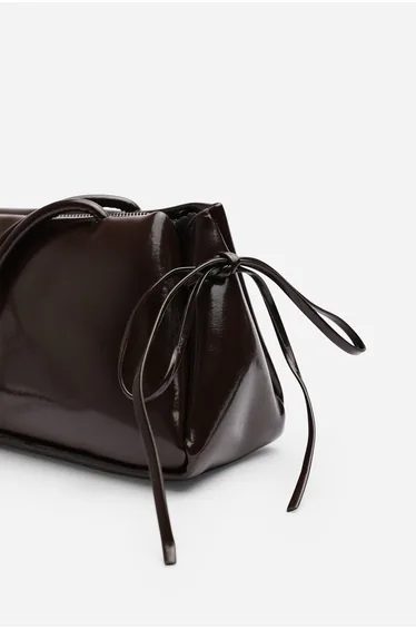 Bay Glossy Dark Brown Patent Handheld Shoulder Bag