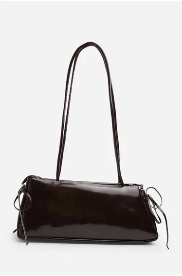 Bay Glossy Dark Brown Patent Handheld Shoulder Bag