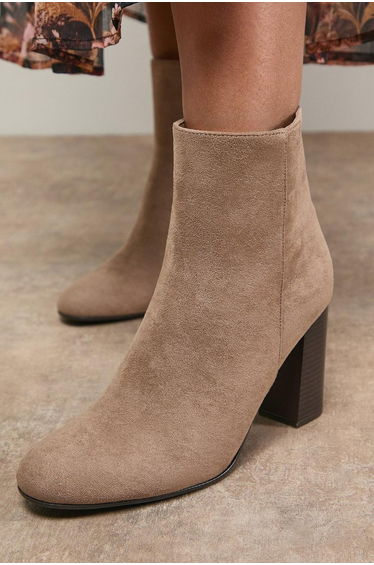 Louisa Faux Suede Round Toe Stacked High Heel Ankle Boots
