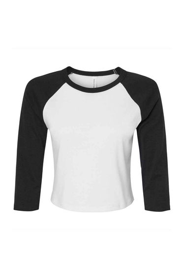 Bella + Canvas Womens/Ladies Micro-Rib Raglan 3/4 Sleeve T-Shirt - White/Black