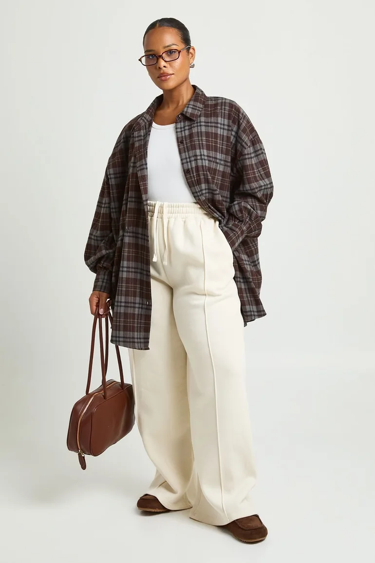 Plus Oversized Check Shirt - chocolate - 2
