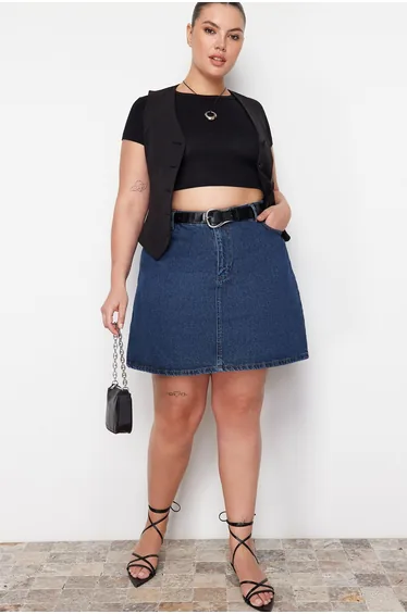 Plus Size Skirt - Blue - Mini