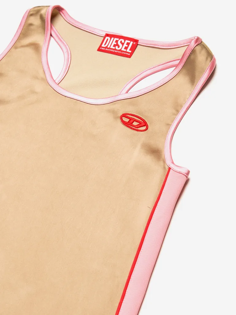 Girls Satin and Jersey Sleeveless Dress in Beige - 2
