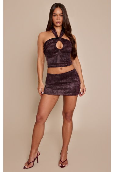 Plum Glitter Textured Mini Skirt