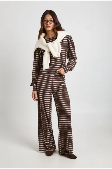 Stripe Wide Leg Trouser - chocolate