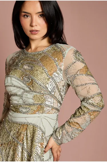 فستان ماكسي مزين يدويا بأحجار - للمقاسات الصغيرة