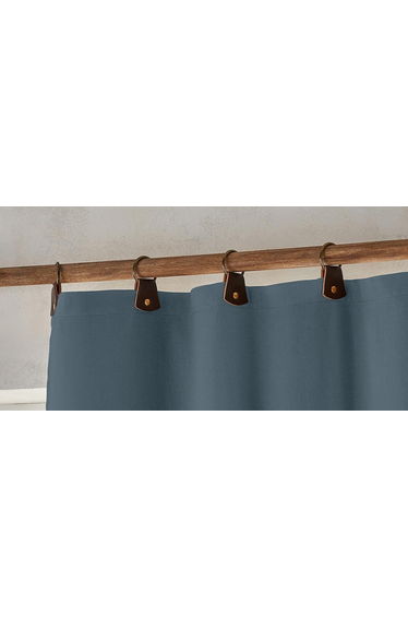 Private Washed Linen Curtain with Leather Tab Top Header