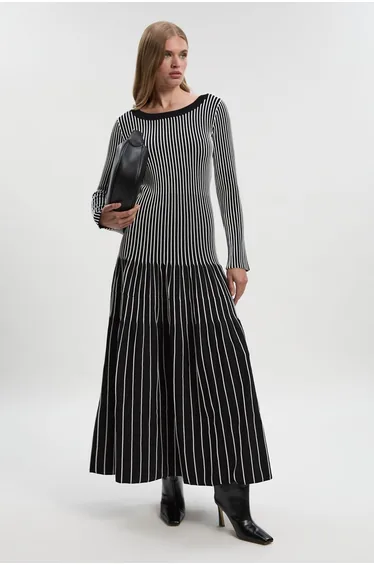 Viscose Blend Striped Knitted Maxi Dress