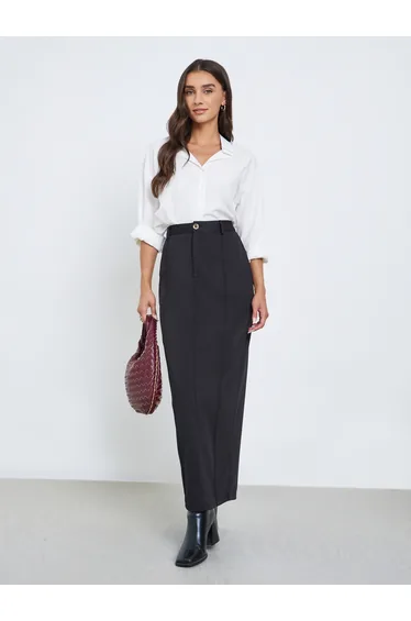 Black Twill Maxi Skirt