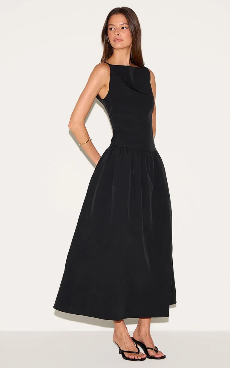 sachin and babi light blue dress Black NastyGal Linen Mix Drop Waist Seamed Midi Dress