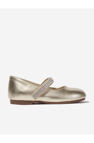 BABYWALKER Girls Swarovski Crystals Strap Ballerinas in Gold