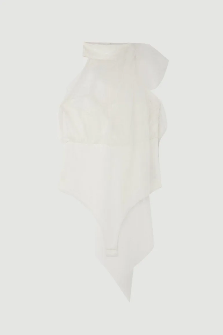 Bow Neck Tulle And Ponte Jersey Bodysuit - 3