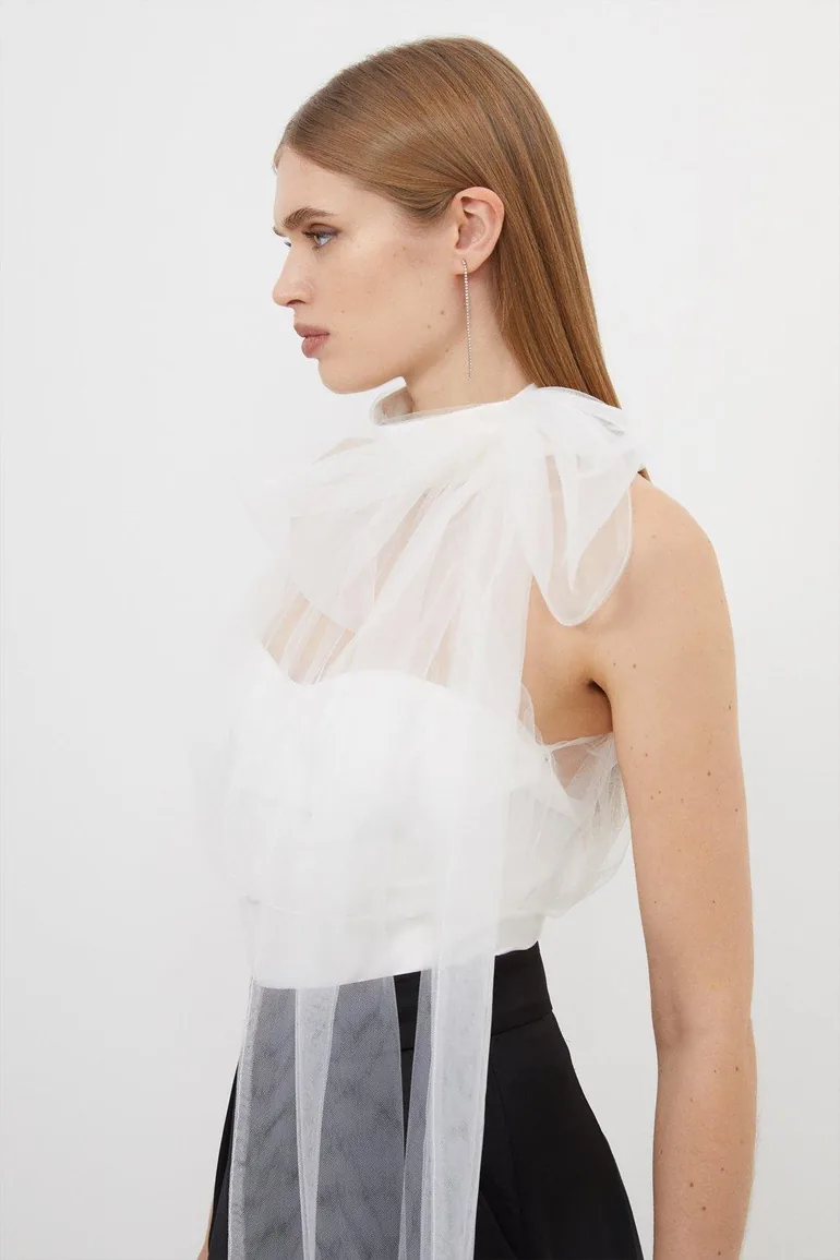 Bow Neck Tulle And Ponte Jersey Bodysuit - 2