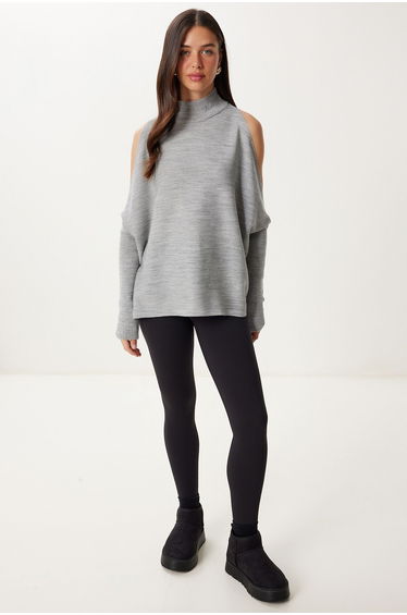 Women's Gray Cut Out Detailed Oversize Knitwear Sweater