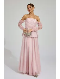Hoyle Pink Mesh Off Shoulder Dress - 3
