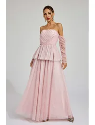 Hoyle Pink Mesh Off Shoulder Dress - 1