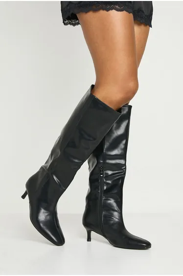Wide Fit Column Stiletto Knee High Boots - black