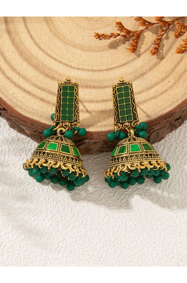 Embellished Bell Shape Jhumka Tassel Earrings