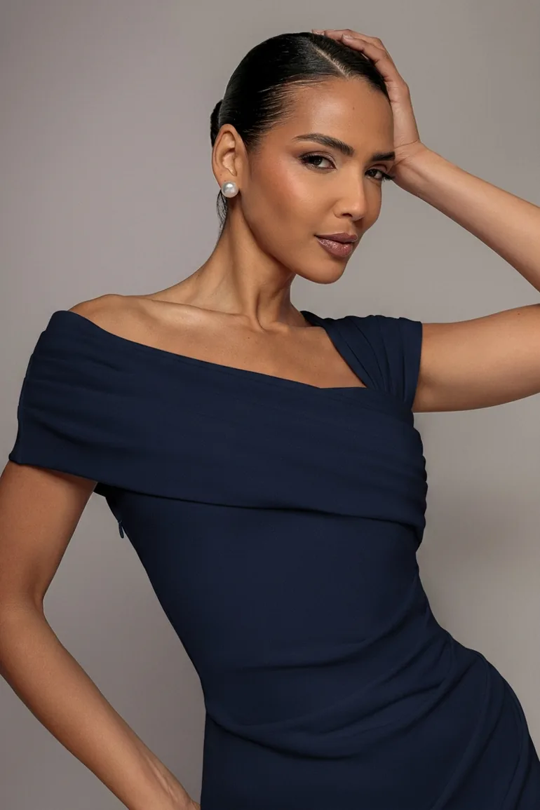 Goddiva One Shoulder Evening Maxi - Navy - 2