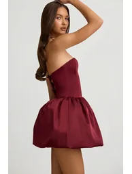 Convertible Bow-Detail Bubble Hem Midaxi Dress in Wine Red - 3