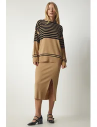 Women's Biscuit Striped Sweater Skirt Knitwear Suit - 2