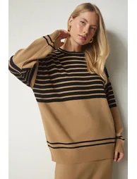 Women's Biscuit Striped Sweater Skirt Knitwear Suit - 5