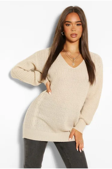 V Neck Oversized Jumper - oatmeal